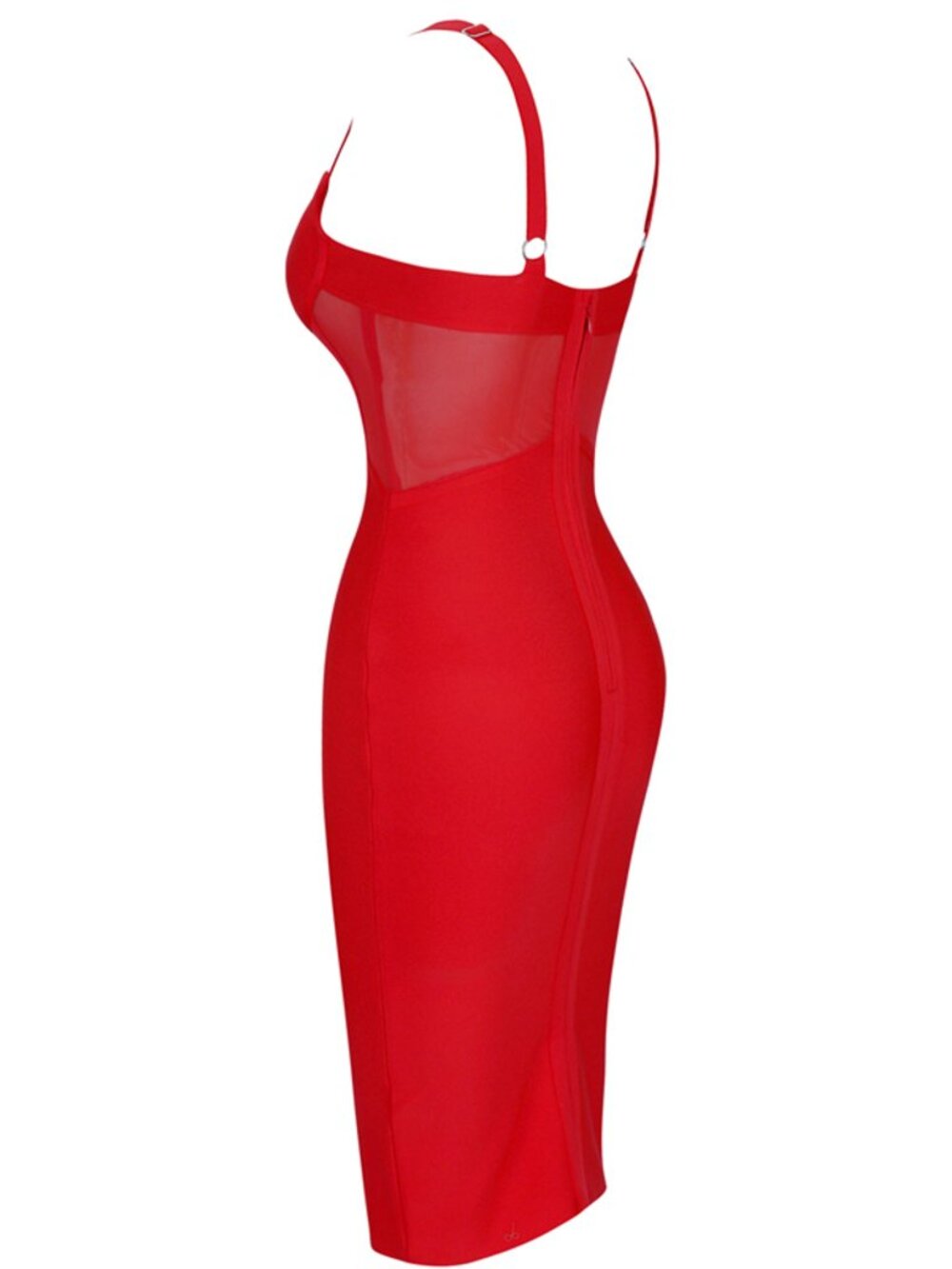 Red Corset Bust Mesh Sheer Bandage Bodycon Dress | Soft Sculpt Collection - Picture 7 of 8